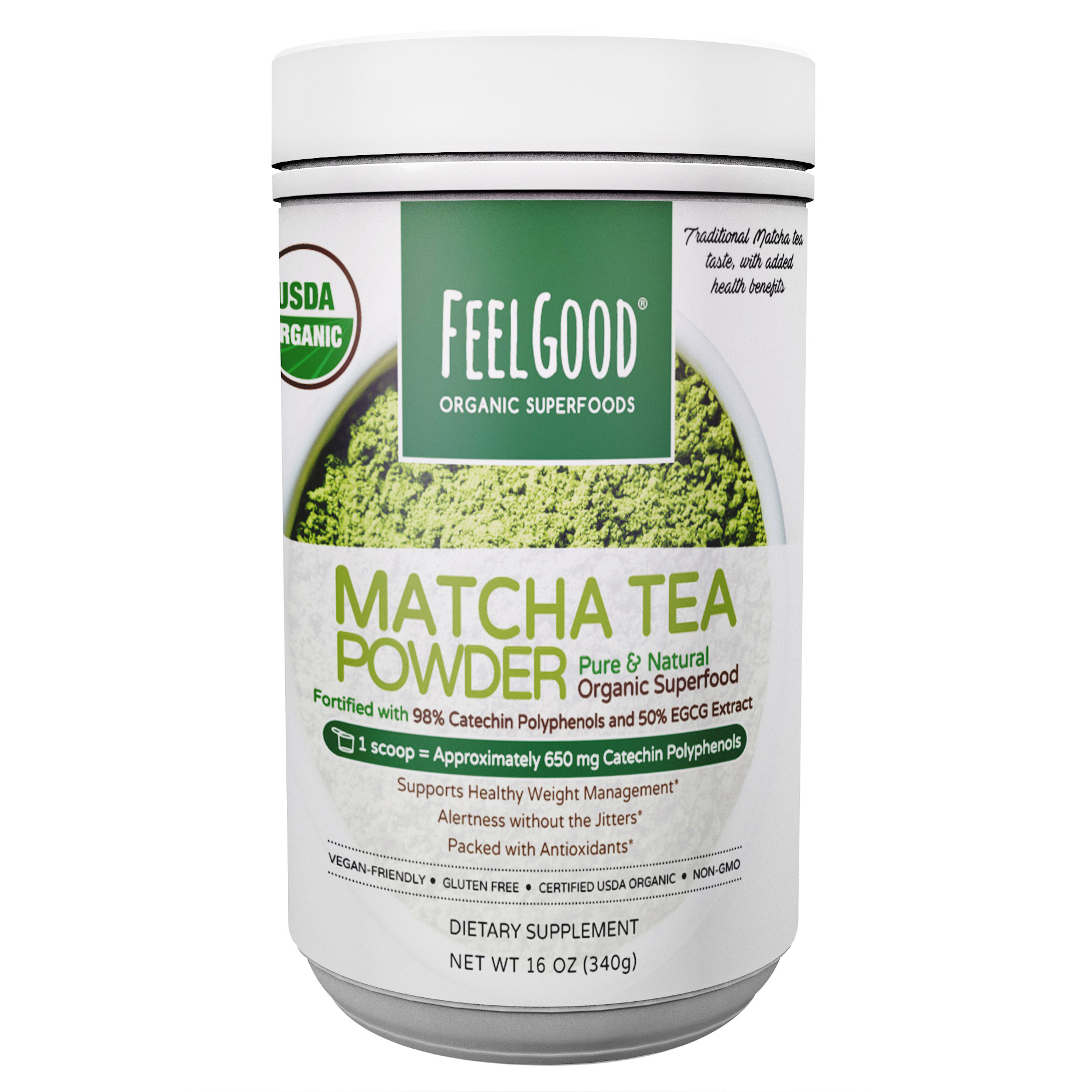 FEELGOOD USDA Organic Matcha Tea Powder, 16 oz