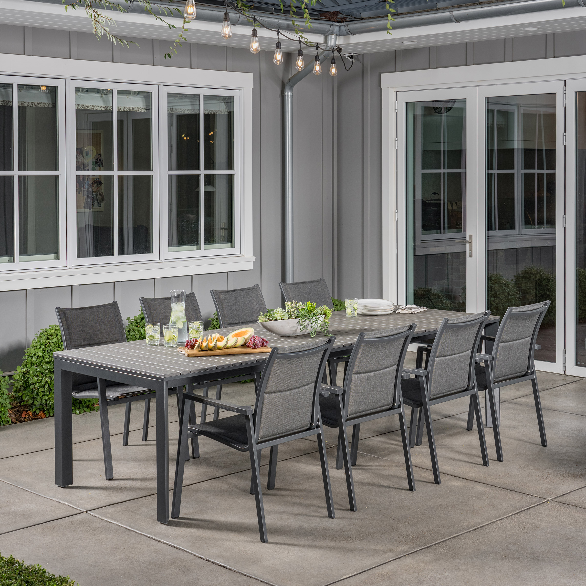 SunVilla Dark Forest 9-piece Expanding Outdoor Dining Set with Stacking Chairs