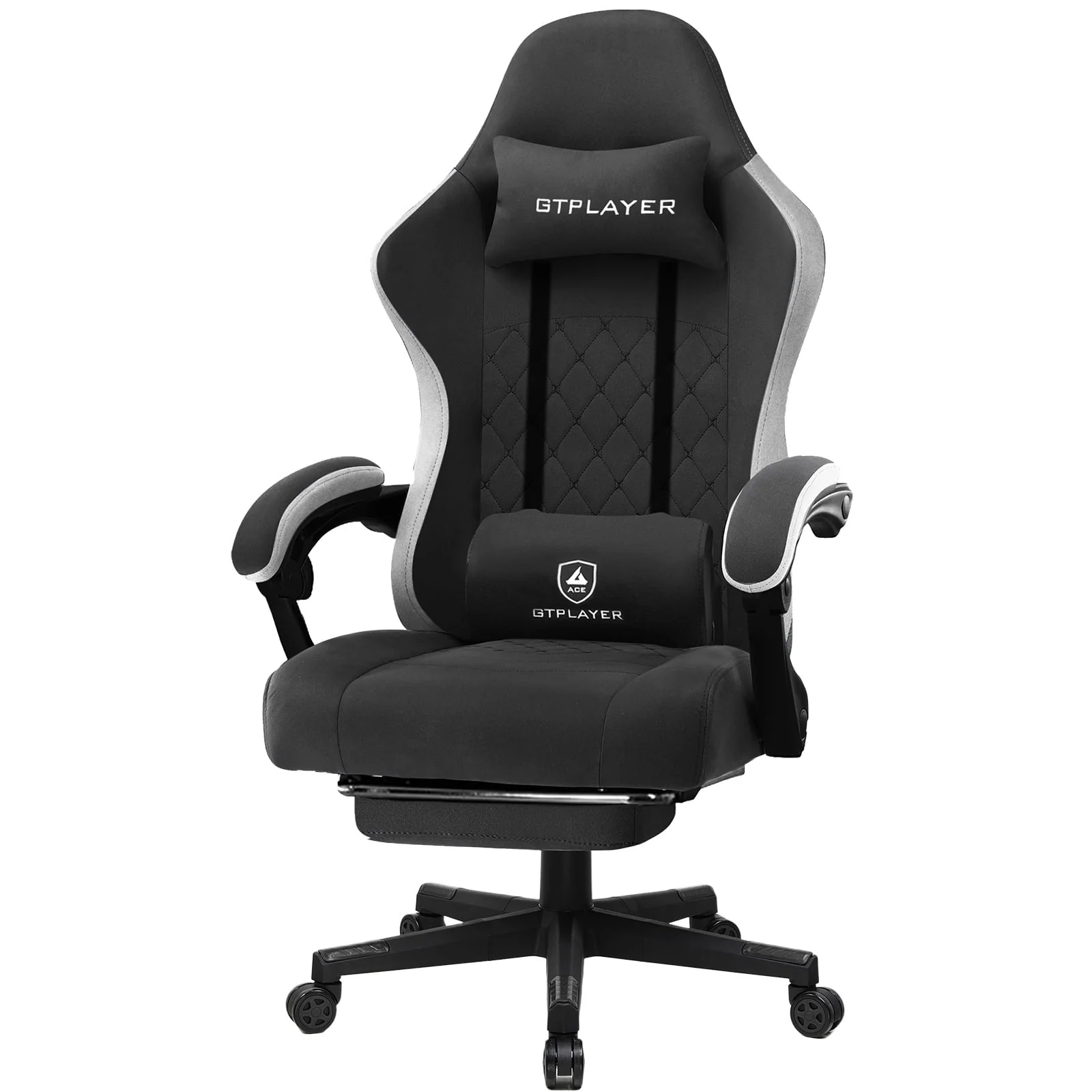 GTPLAYER Gaming Chair with Footrest&Pocket Spring Cushion&Linkage Armrests Ergonomic Office Chair,  Black