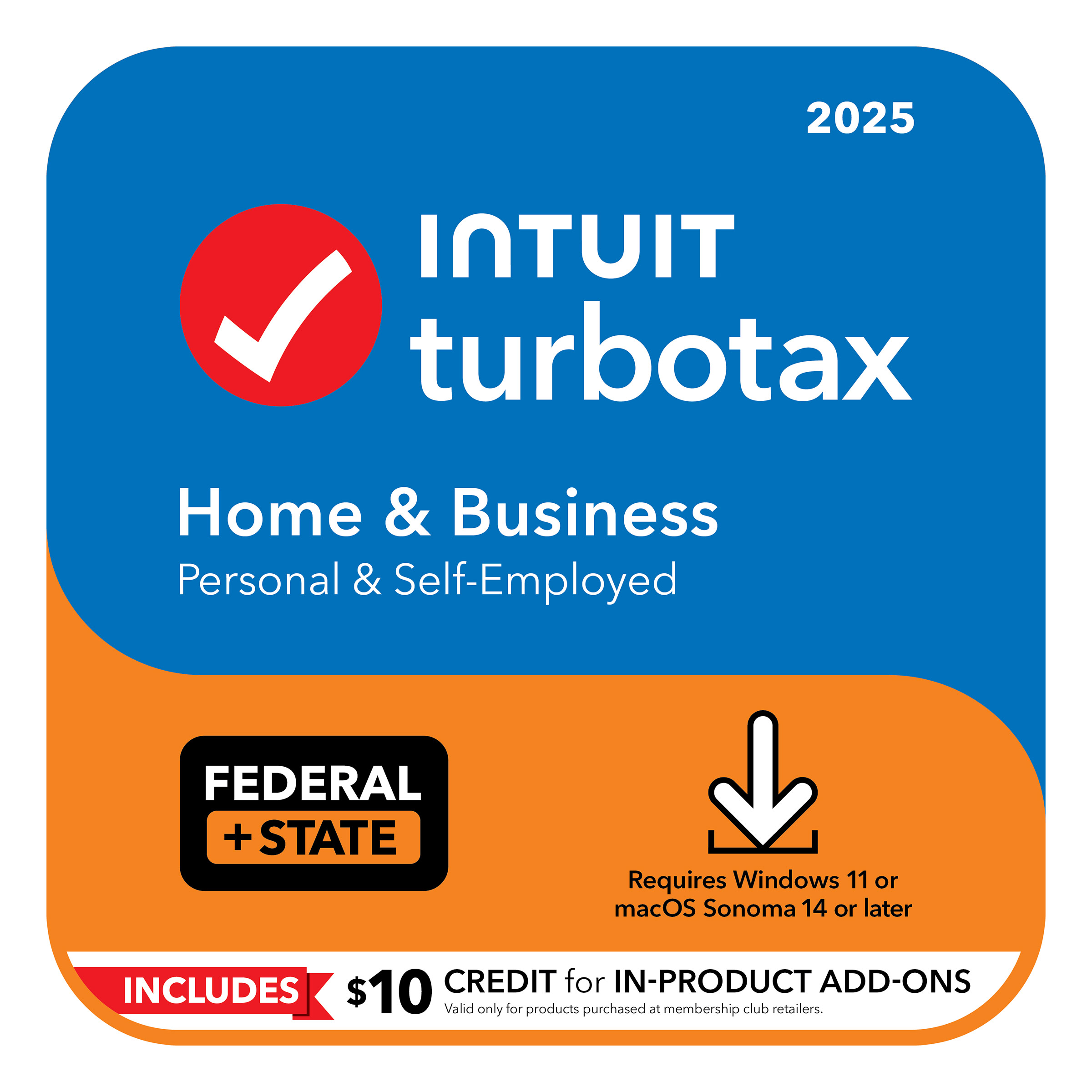 TurboTax Home & Business 2025 Federal E-File/State Download for Win11/Mac14, + $10 Credit In-Product