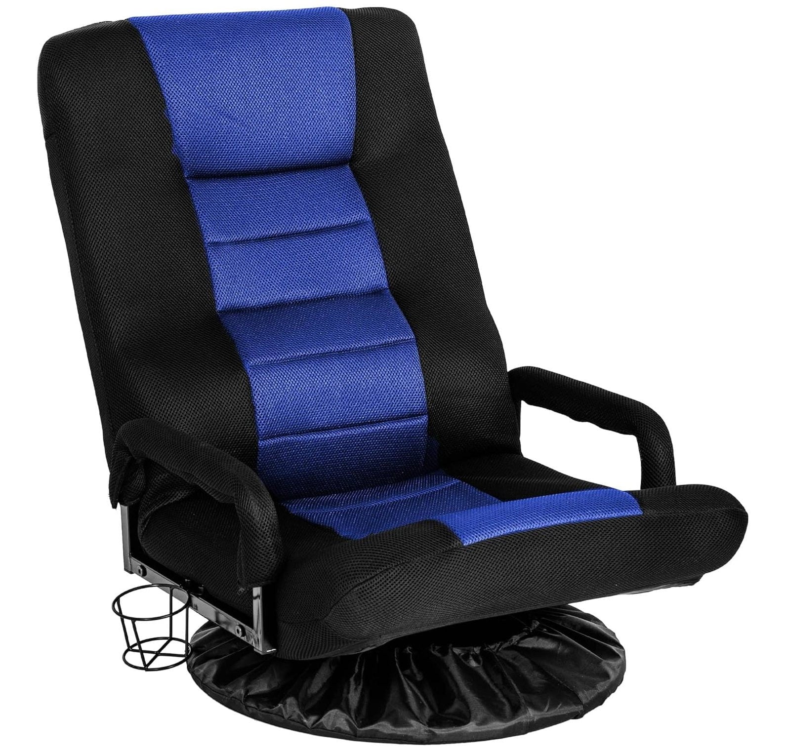 QUIRhait 360° Swivel Floor Chair with Cup Holder Video Gaming Chair with Armrest Handles 5-Positions Foldable Floor Chair with Adjustable Backrest for Adults - Black/Navy