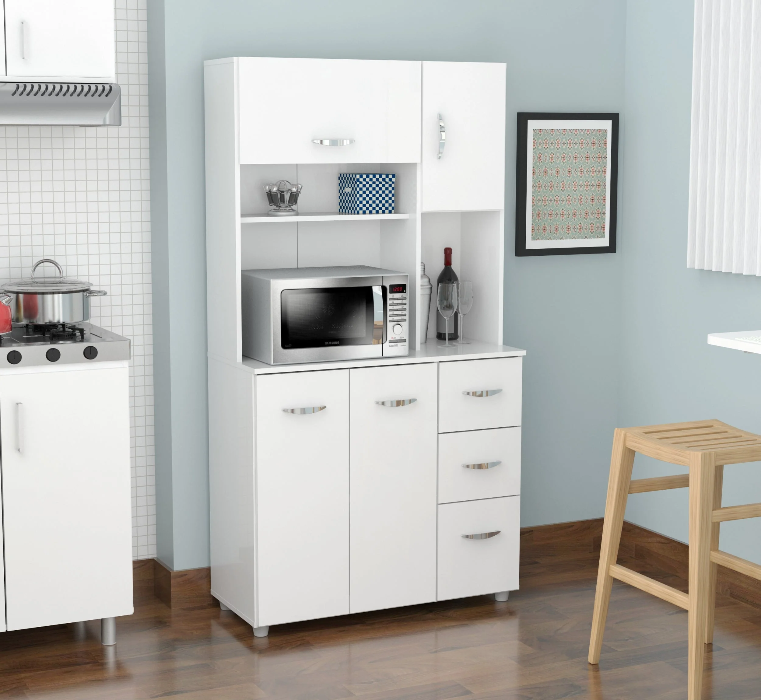 Inval Laminate Kitchen Microwave Storage Cabinet 35"W, White