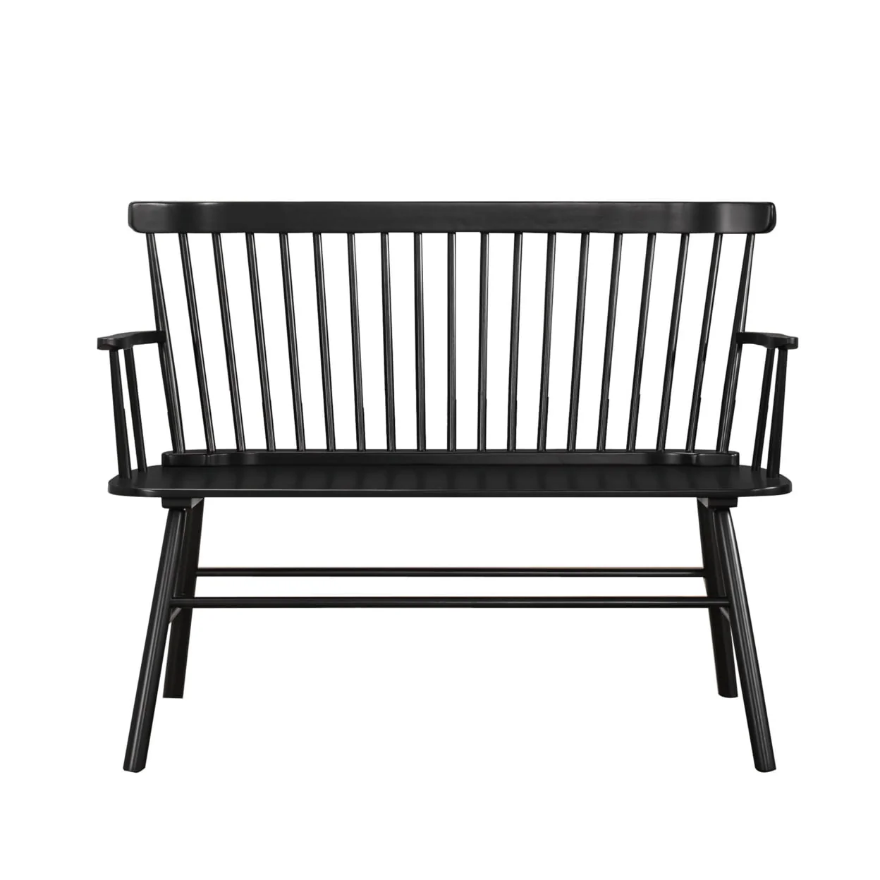 Transitional Style Curved Design Spindle Back Bench with Splayed Legs,Black- Saltoro Sherpi