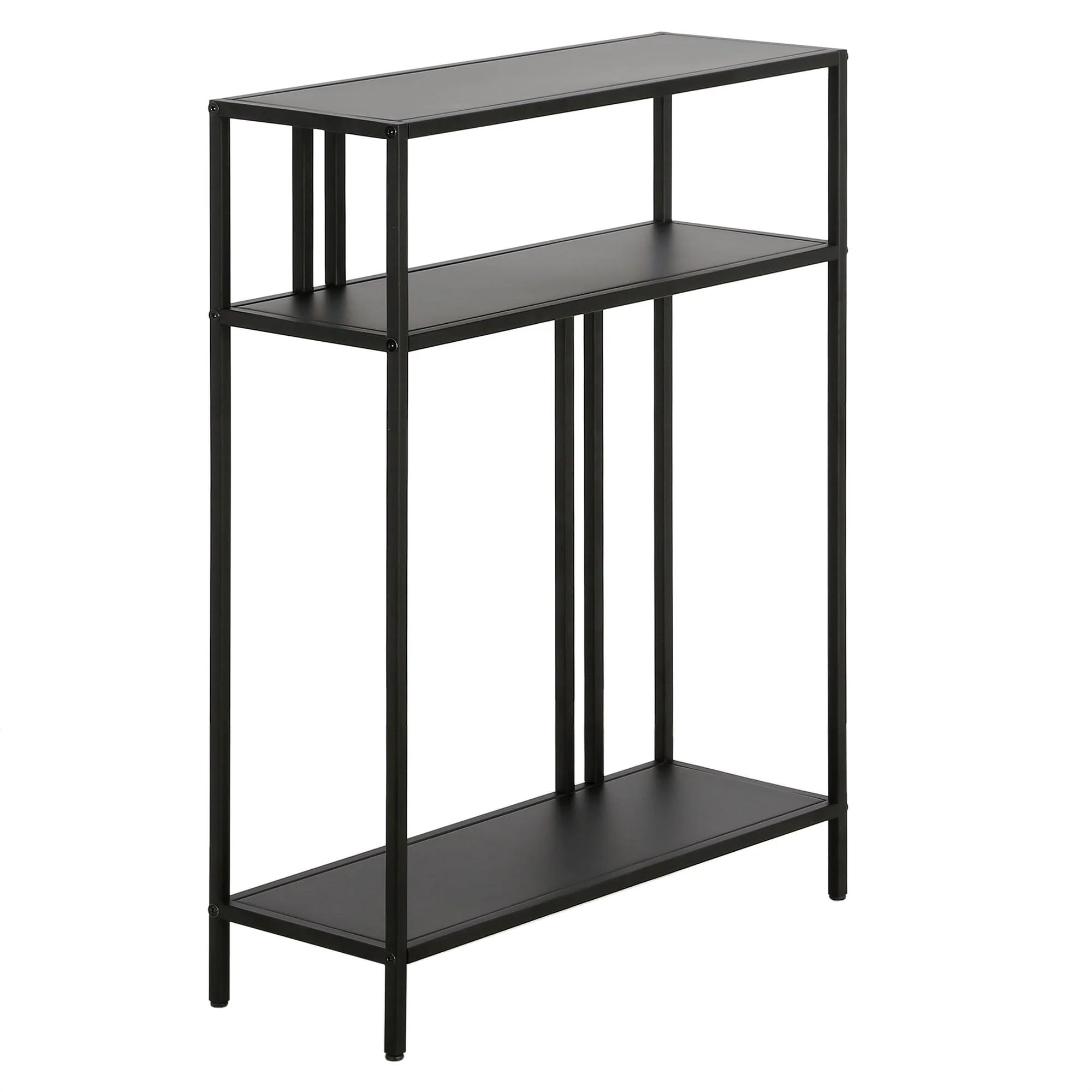 Evelyn&Zoe Industrial 22 in. Blackened Bronze Console Table with Metal Shelves
