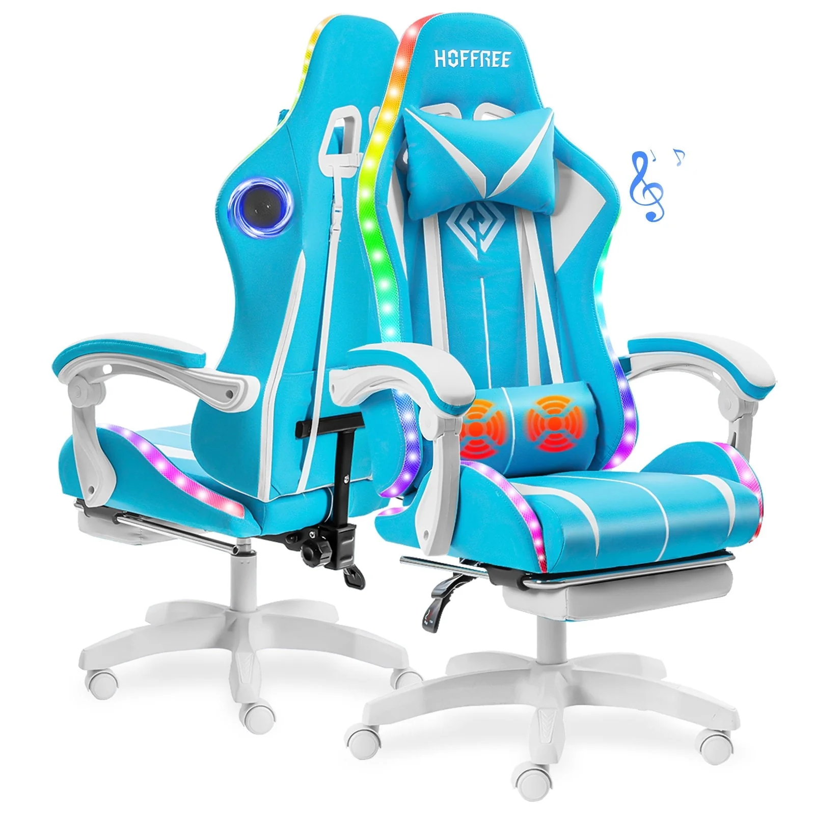 Hoffree Gaming Chair with Speakers and Footrest Massage Office Chair with LED Lights Ergonomic Game Chair High Back with Lumbar Support and Headrest Adjustable Swivelfor Adults 300lb