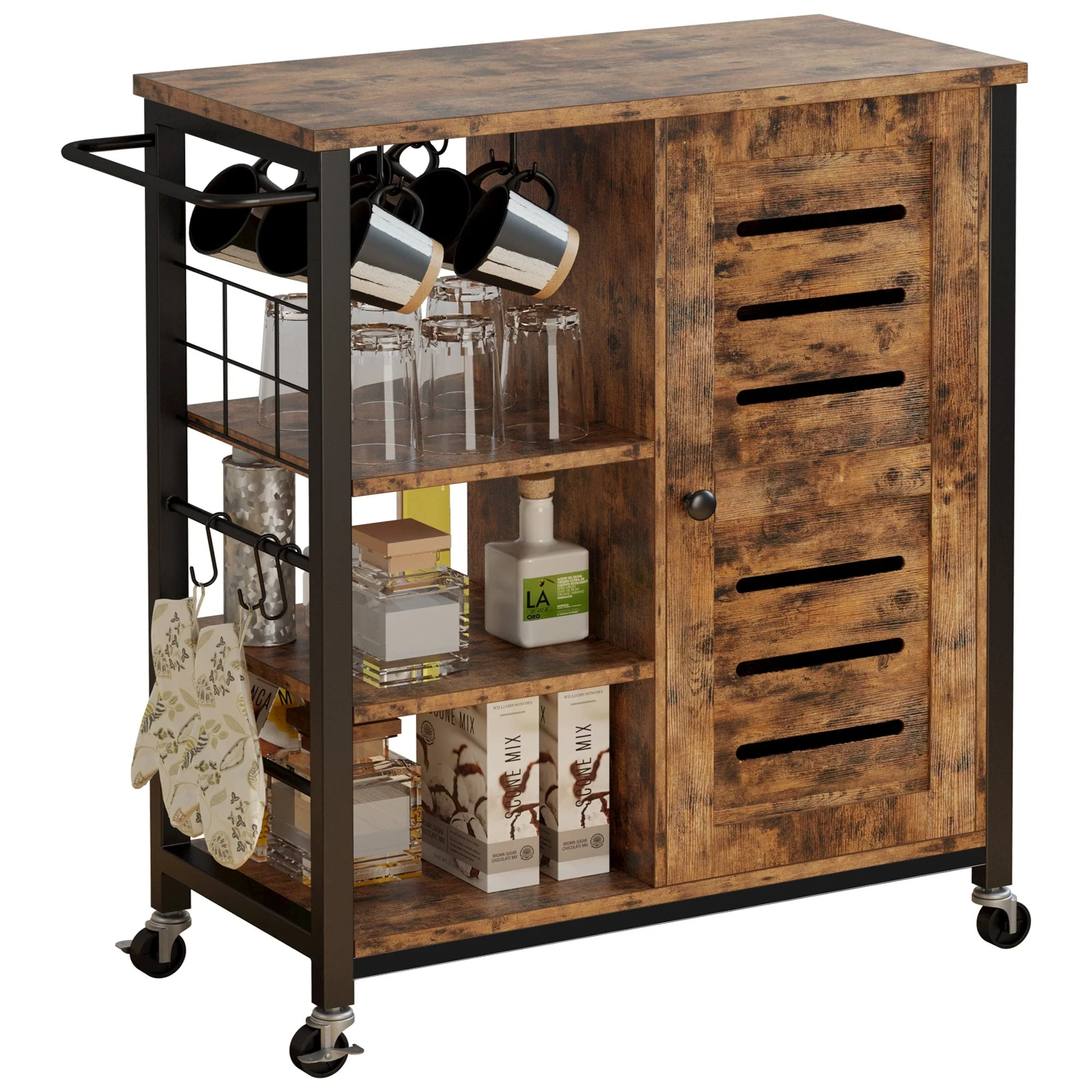 IRONCK Storage Cabinet with Wheels,  31.5"  Kitchen Cart Cabinet with Shelves, Vintage Brown