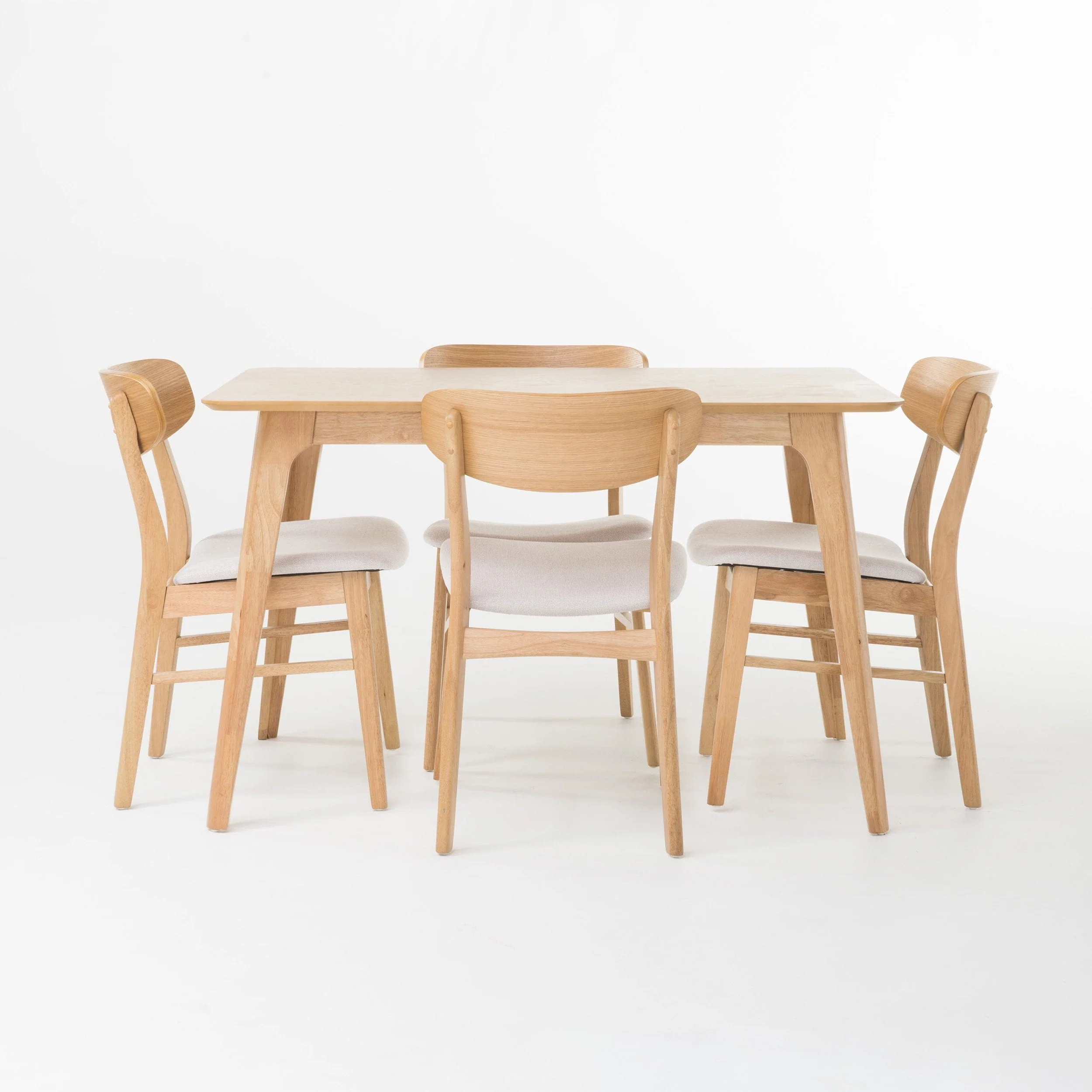 GDF Studio Nyx Mid Century Modern Fabric Upholstered Wood 5 Piece Dining Set, Light Beige and Natural Oak