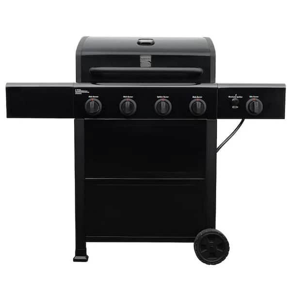 Kenmore 4 Burner Open Cart Propane Gas BBQ Grill with Side Burner, Black