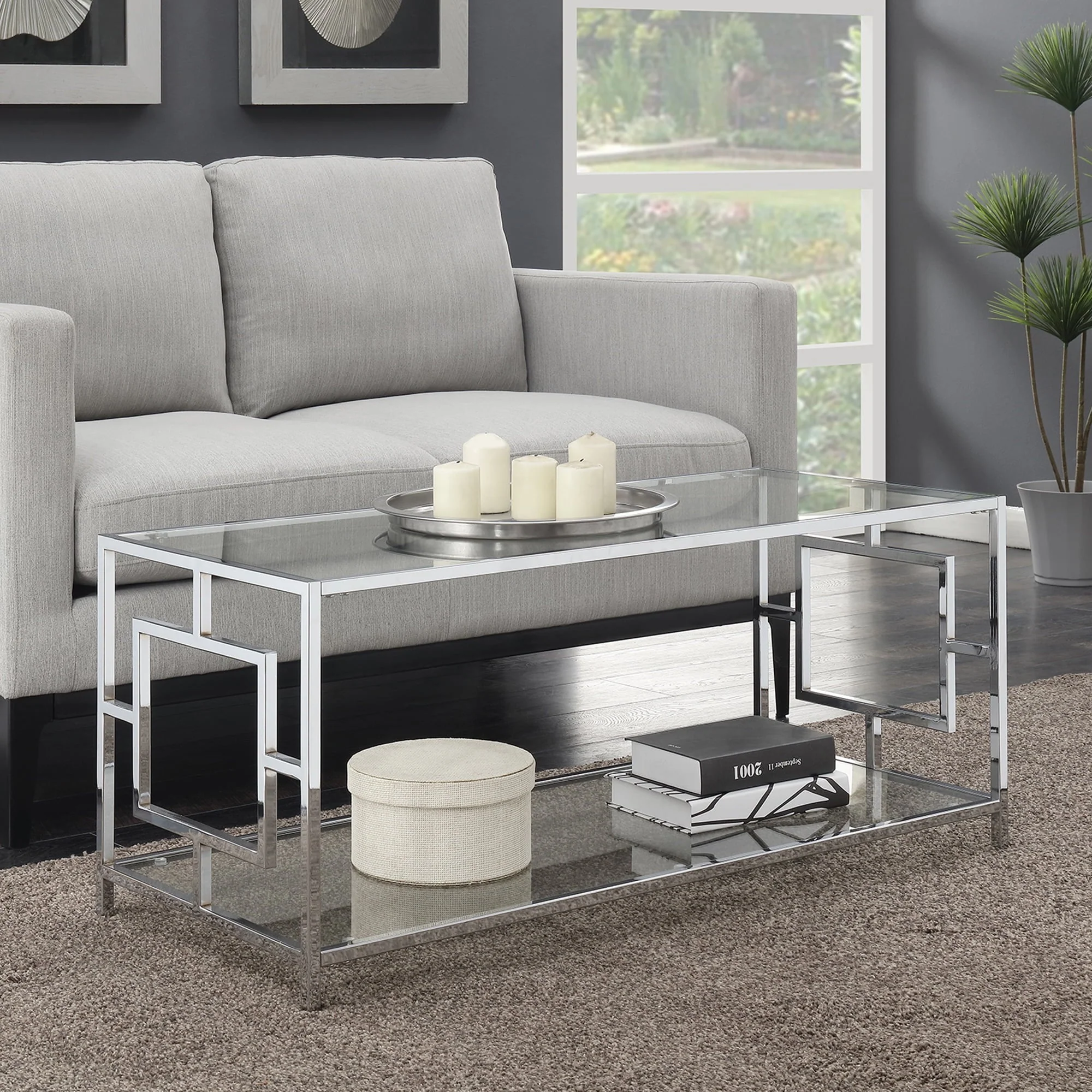 Convenience Concepts Town Square Coffee Table, Clear Glass/Chrome Frame