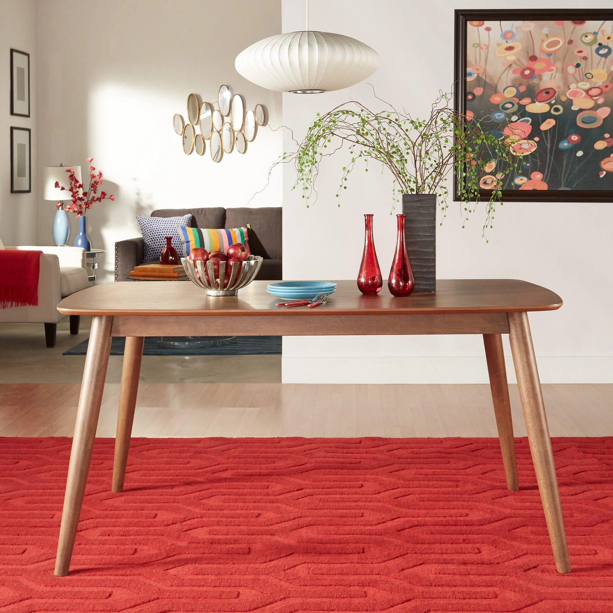 Weston Home Mid-Century Modern 60" Wood Tapered Legs Dining Table, Walnut Finish