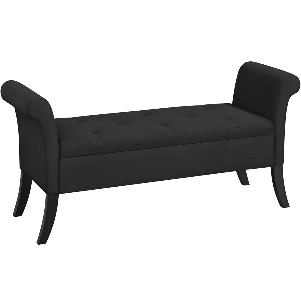 SMILE MART Modern Fabric Tufted Storage Bench with Rolled Arms for Home, Black
