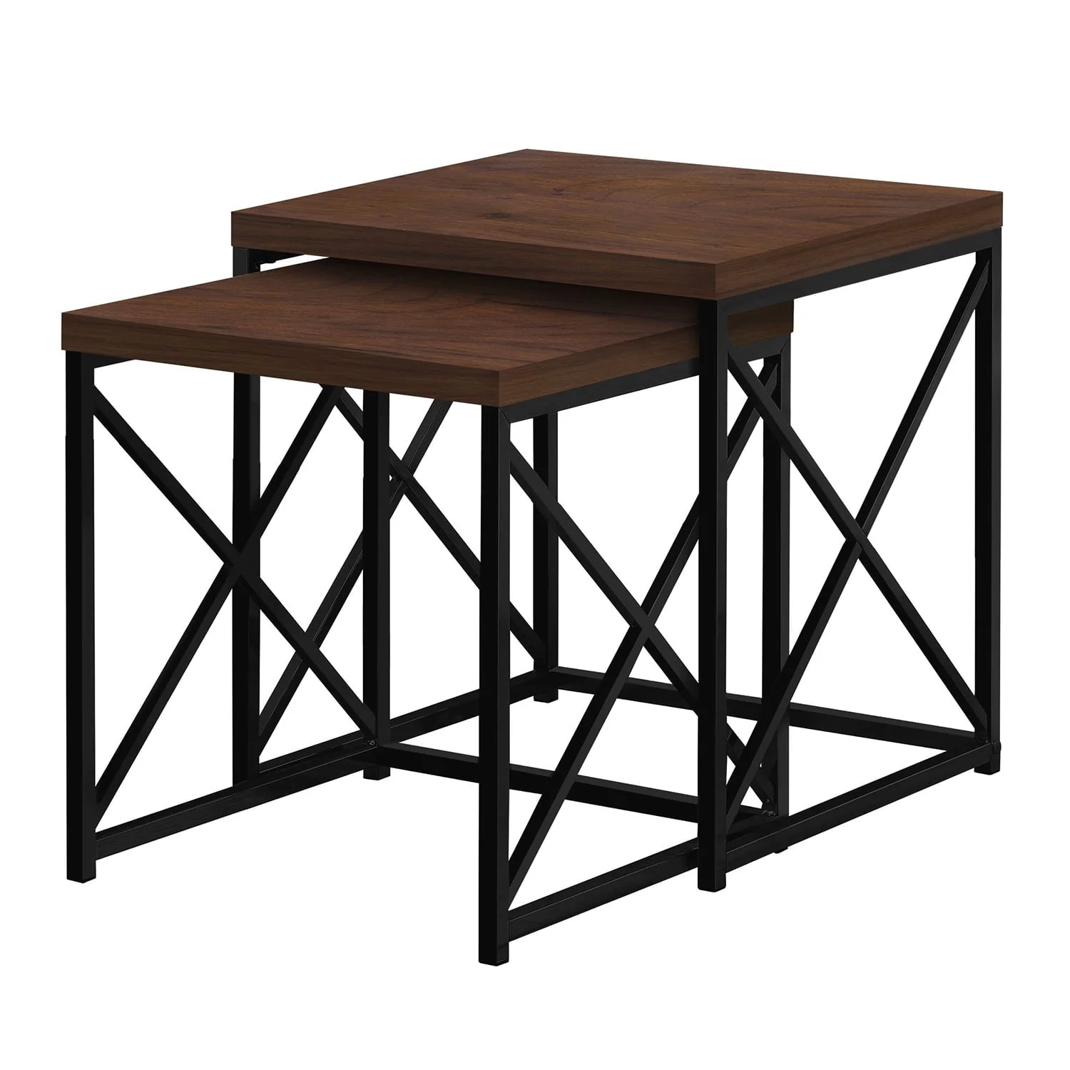 Monarch Specialties 2 Piece Square Metal Nesting Table Set, Cherry/Black