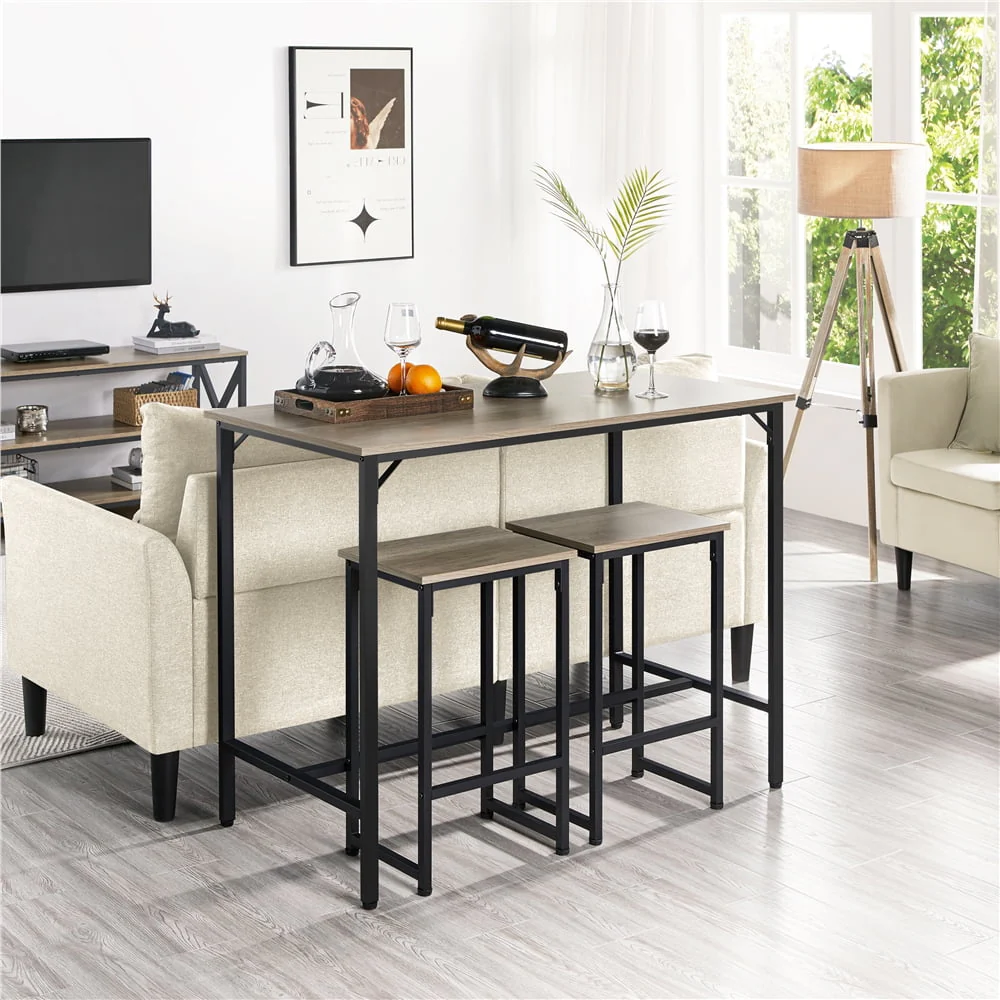 Yaheetech Industrial Counter Height Table Set with 2 Backless Stools for Dining Room,Gray