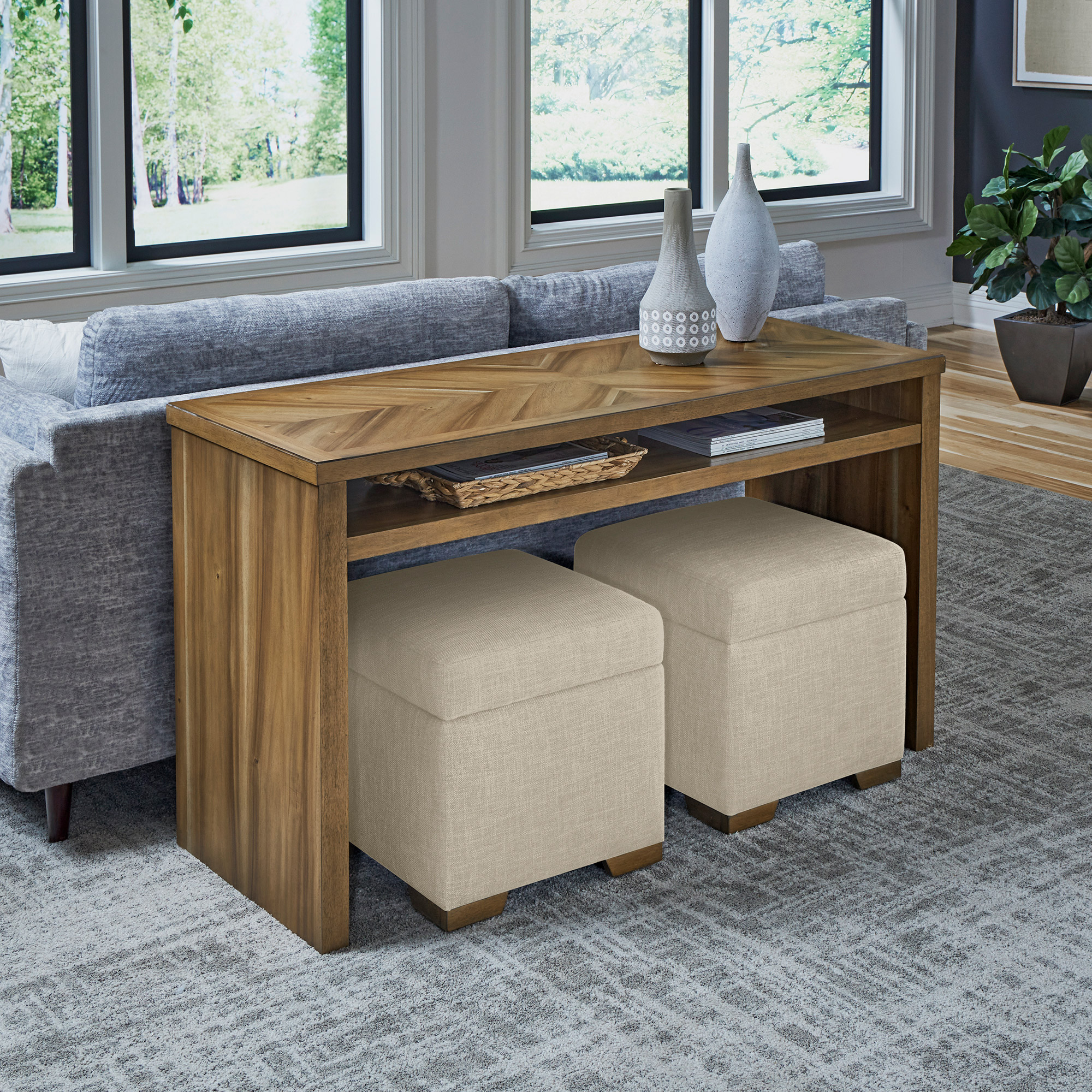 Zealand Sofa Table and 2 Ottomans