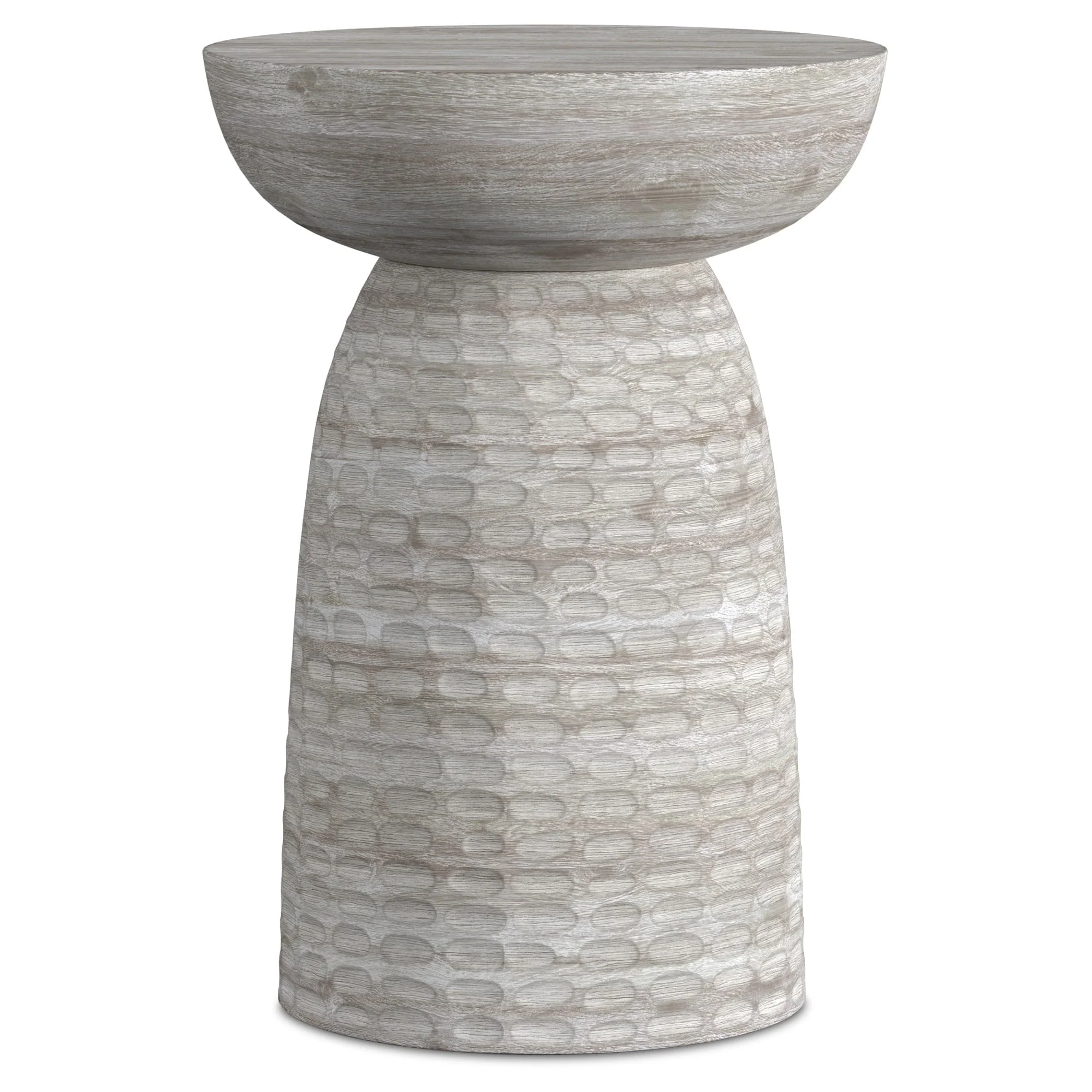 Simpli Home Boyd 13 inch Wide Round Contemporary Wooden Accent Table in White Wash