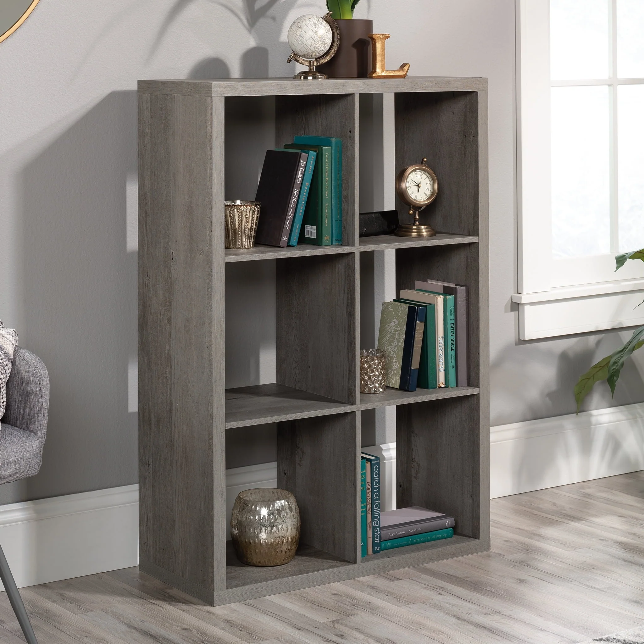 Sauder 6-Cube Organizer Storage Bookcase Mystic Oak, Mystic Oak Finish