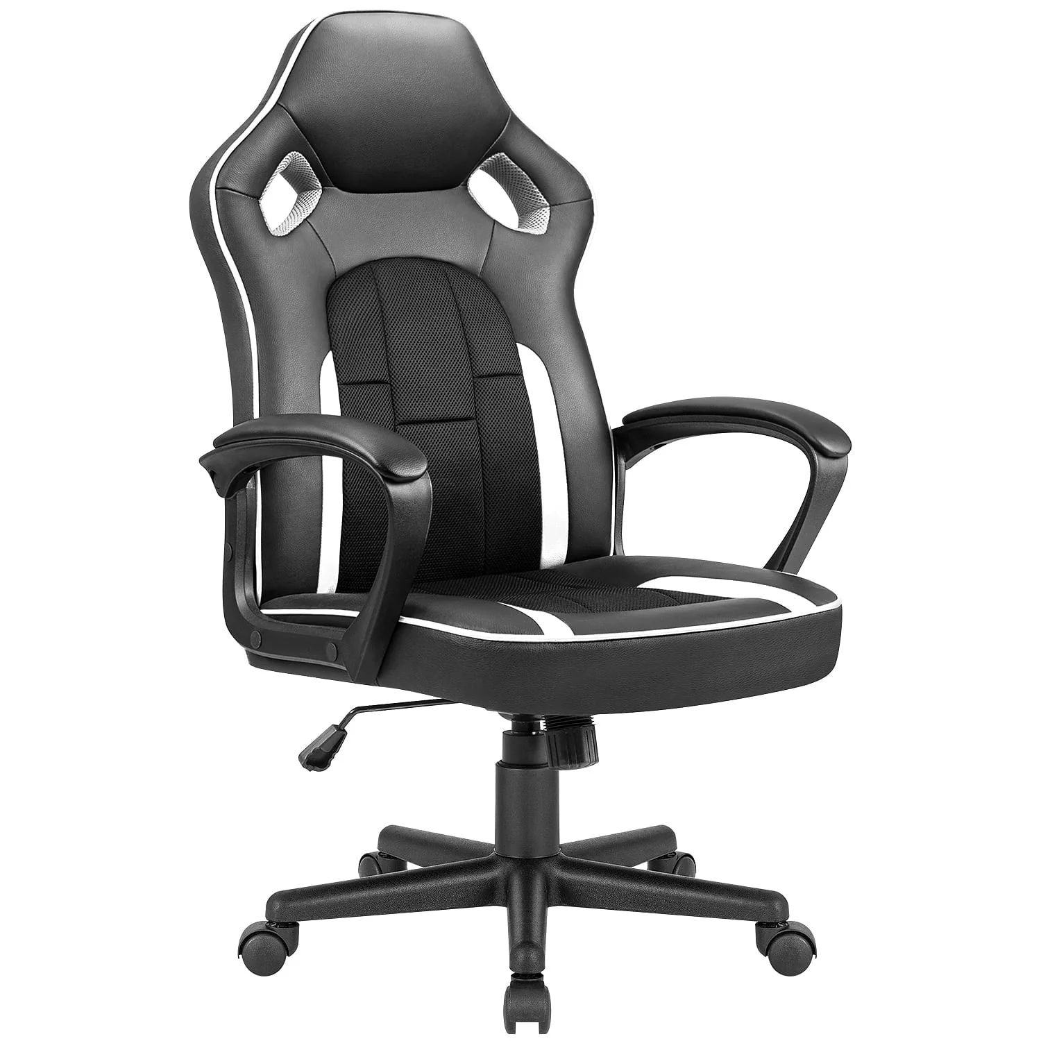 VINEEGO Gaming Chair High-Back PU Leather Office Chair Adjustable Height Racing Style Ergonomic Computer Chair with Lumbar Support(White)