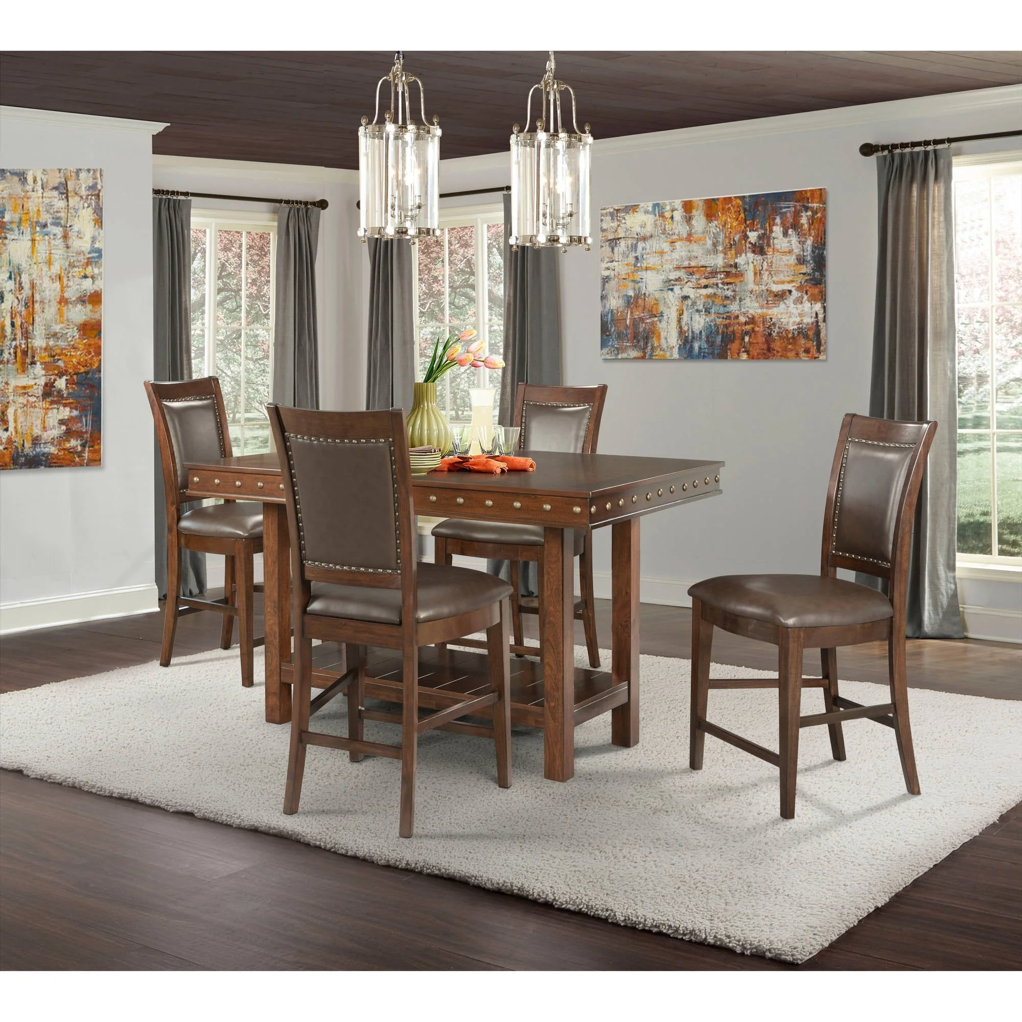 Picket House Furnishings Pruitt Counter 5pc Dining Set, Table & 4 Counter Side Chairs