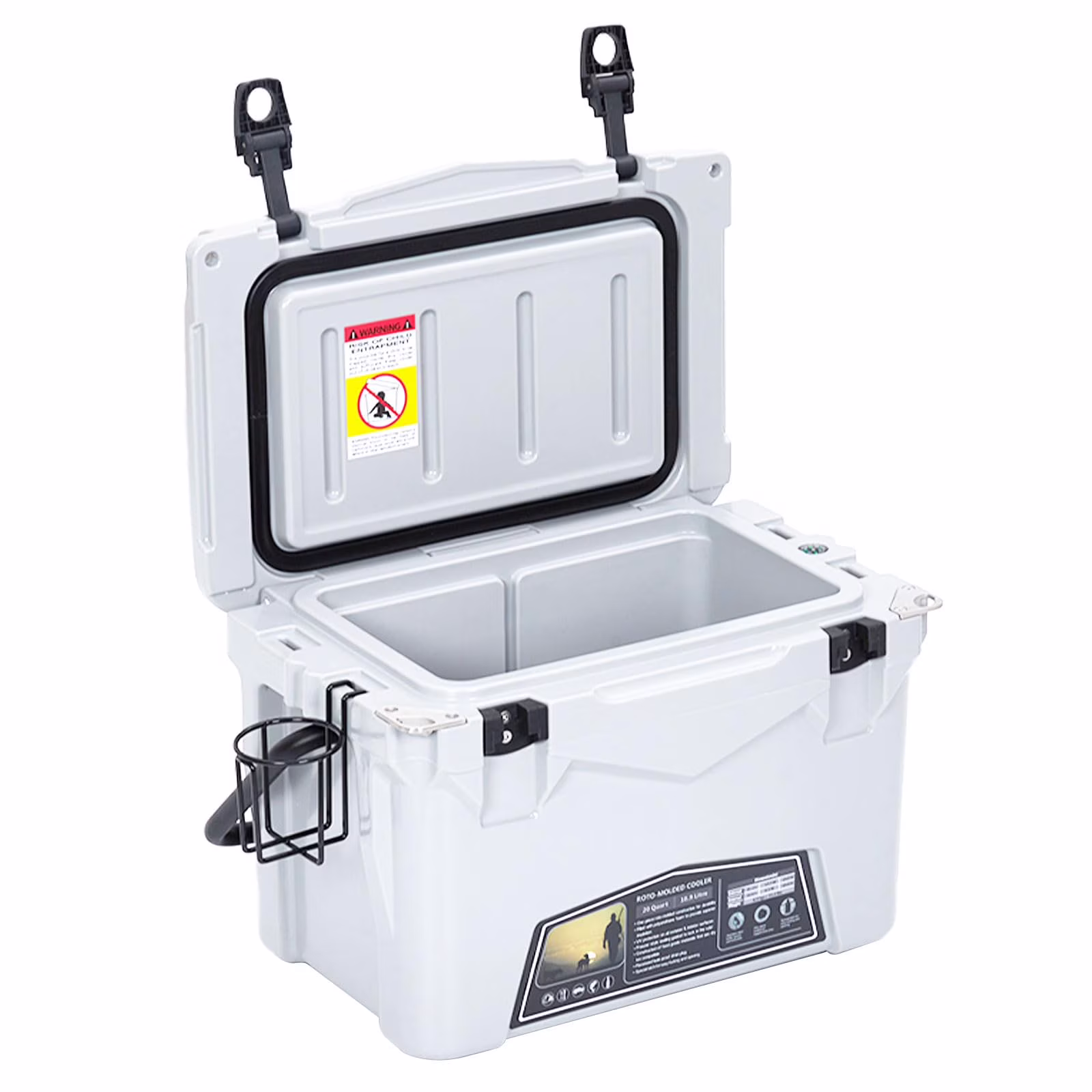 20 Quart Portable Ice Cooler, Insulated Large Ice Chest with Portable Handles, Integrated Cup Holders, Heavy Duty Hard Coolers for Beach, Picnic, Camping, Boat