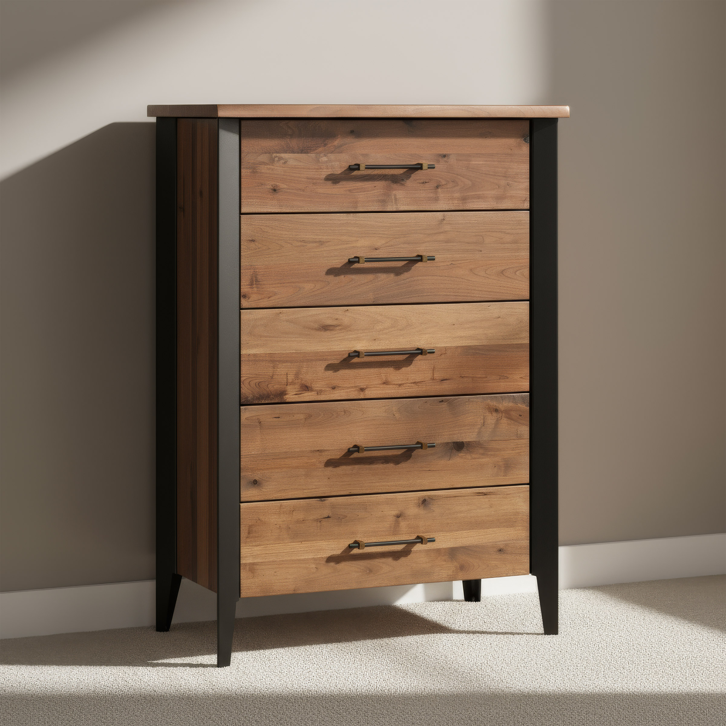 Uptown 5-Drawer Walnut Chest with Powder Coated Steel