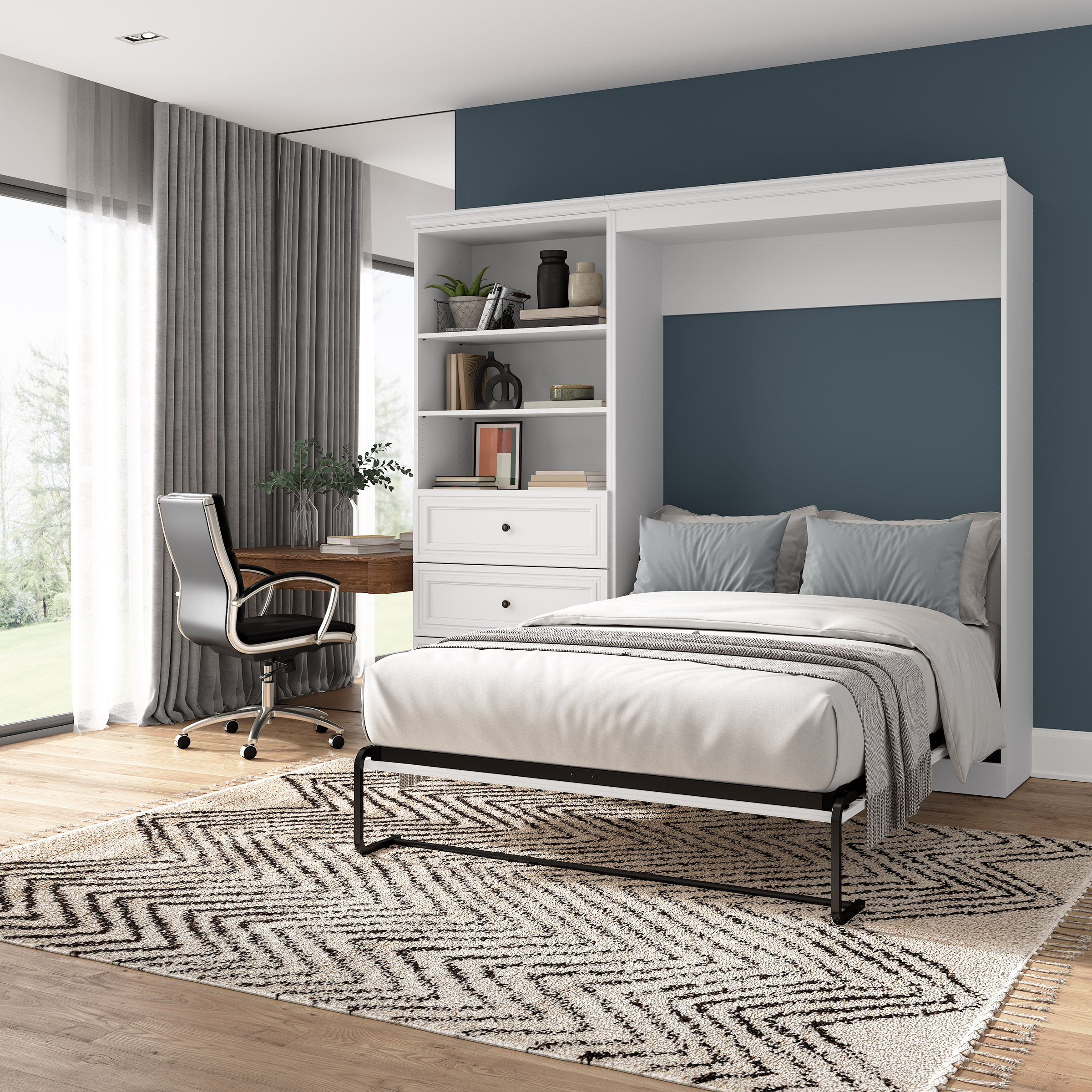 Bestar Audrea Full Wall Bed with 36' Storage Unit in White