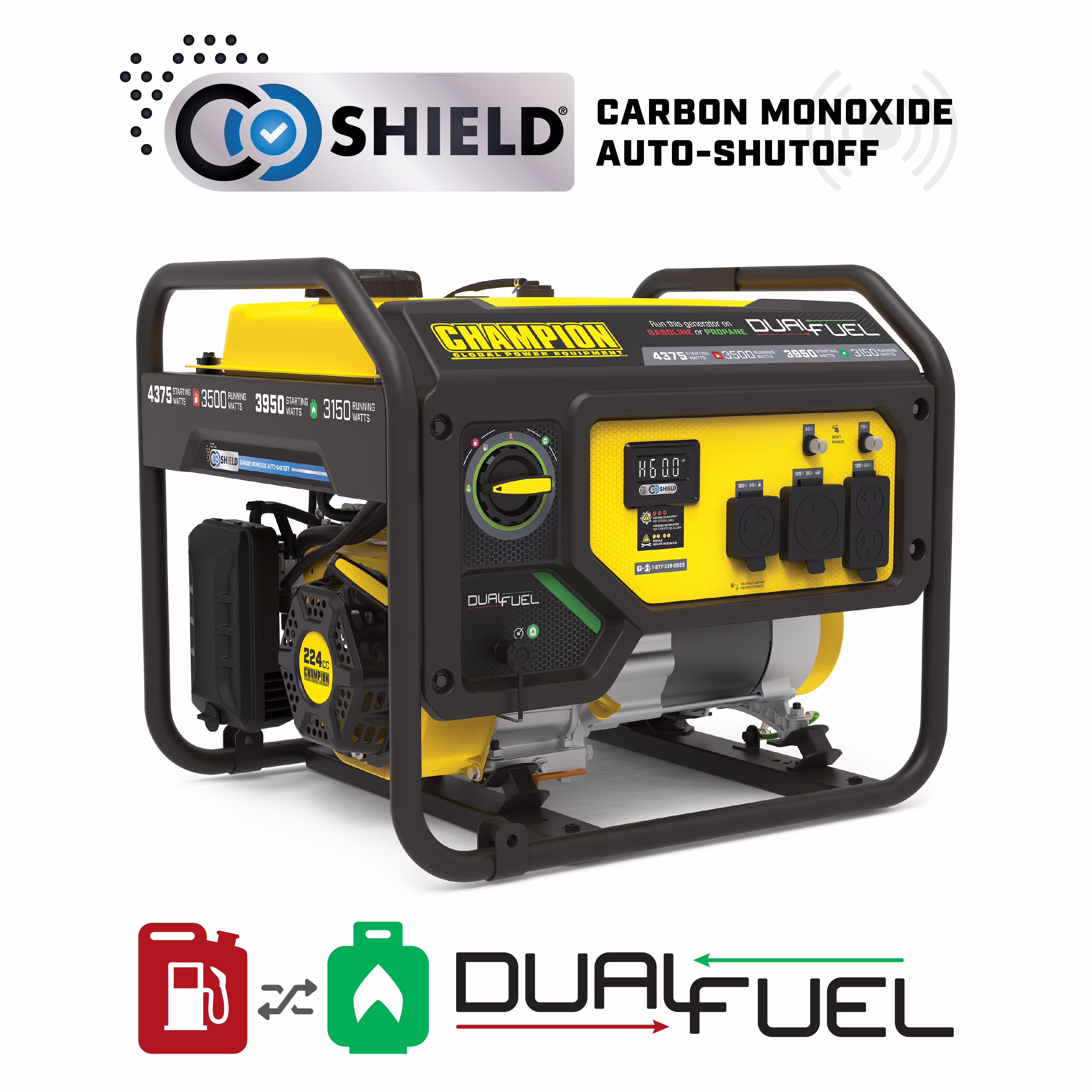 Champion Power Equipment 3500-Watt Dual Fuel RV Ready Portable Generator with CO Shield?