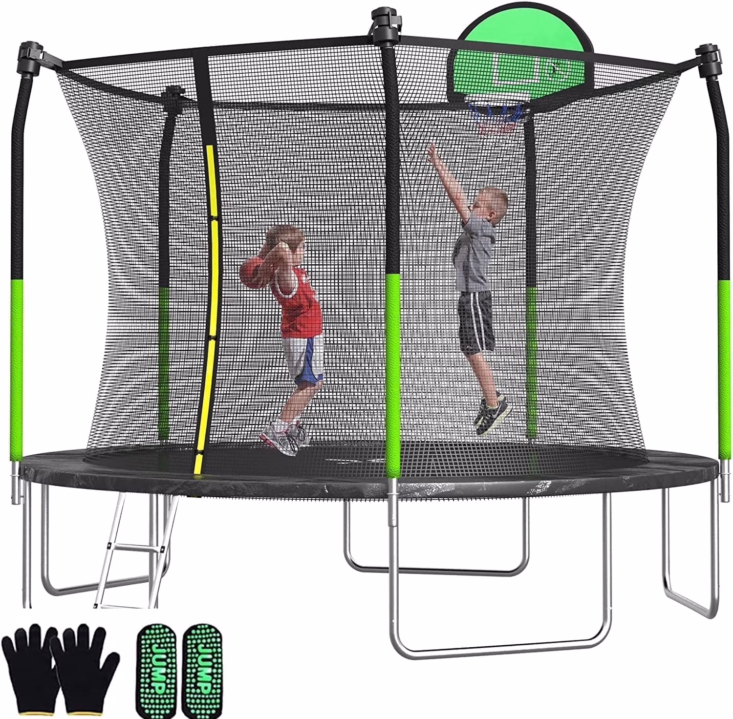 SKOK 12FT Trampolines,800LBS Trampolines for Kids with Basketball Hoop,Enclosure Net, Ladder,Jump Mat & Spring Cover