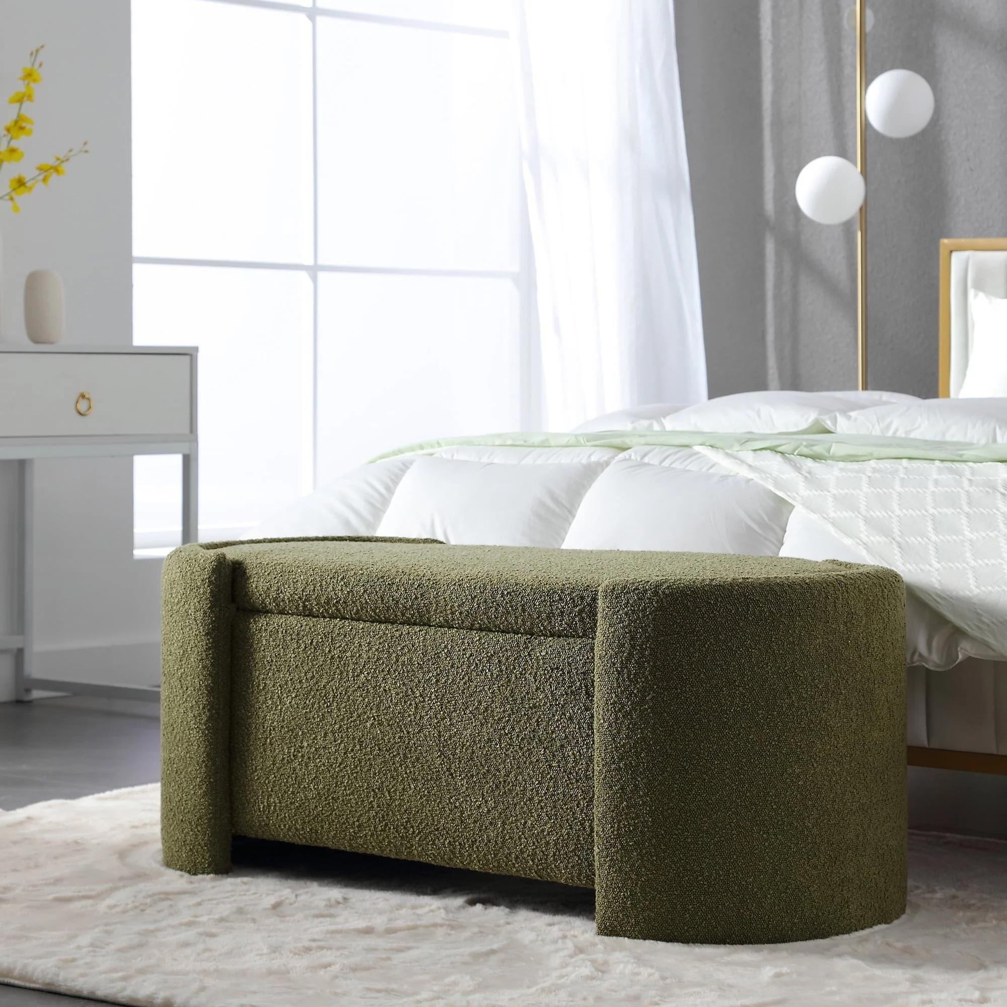 KINFFICT 43.3" Velvet End of Bed Bench for Bedroom, Upholstered Storage Ottoman Bench Entryway Bench with Storage for Living Room Bedroom, Green