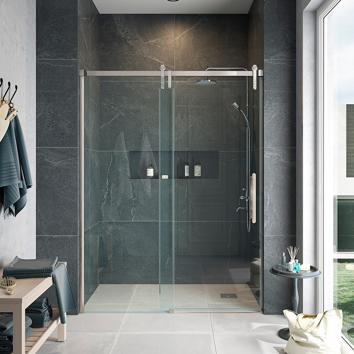 OVE Decors Sheffield Frameless Sliding Barn Shower Door