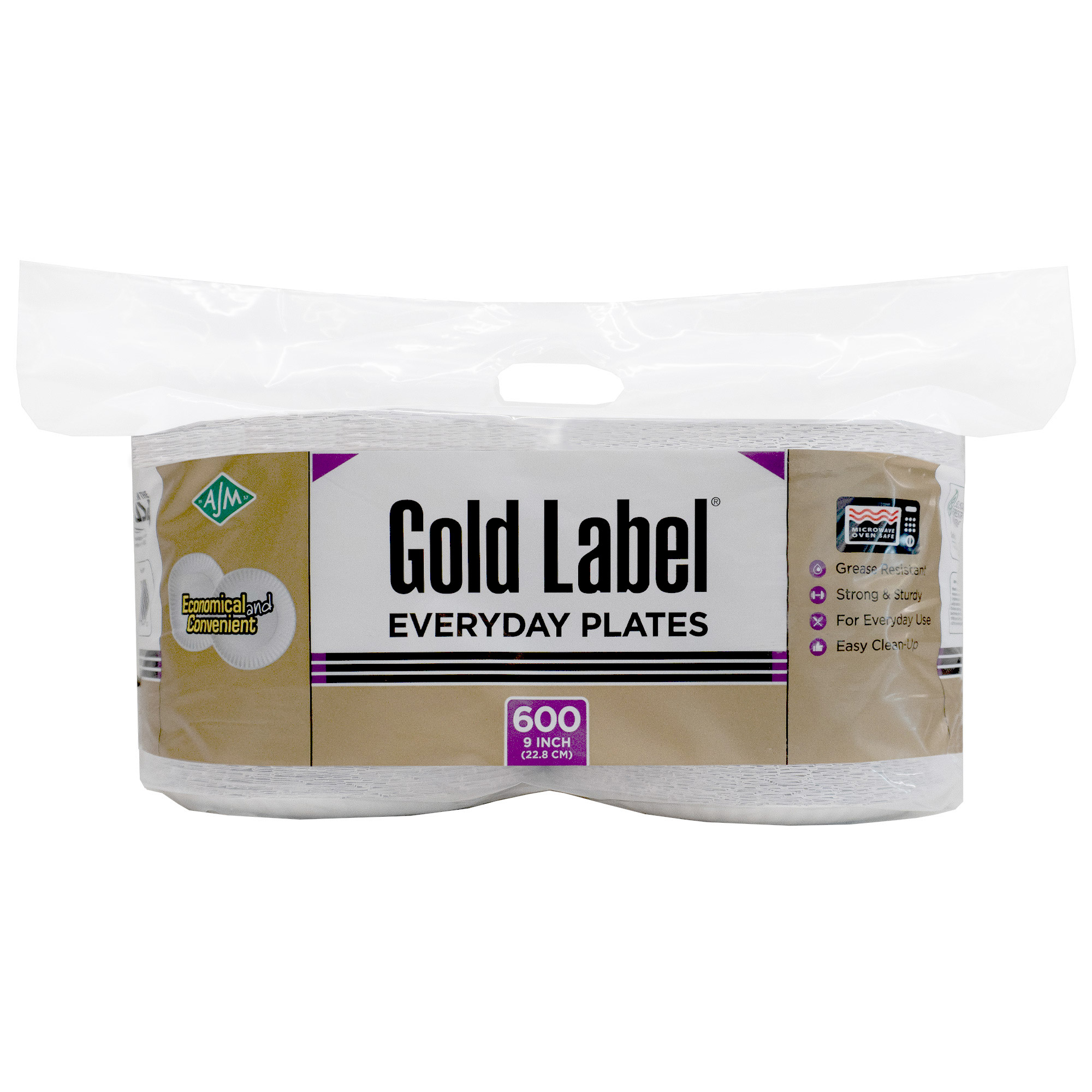 AJM Gold Label 9' Paper Plates, 600-count